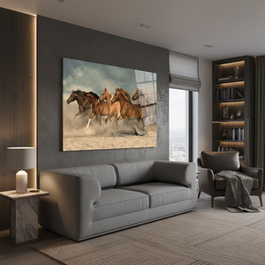 Running Horses Print Canvas Art: Elegant Man Cave <b>Wall</b> <b>Decor</b>,TEMPERED GLASS ART - Product Image 3