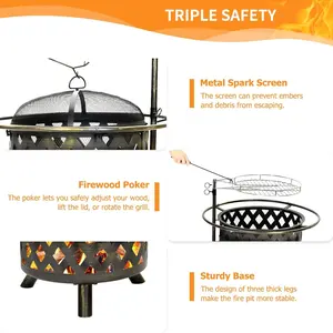 Large Round Metal Cast Iron Fire Pits Heated Stove Picnic Wood Burning Fire Pit Outdoor Barbecue Bonfire Pot Camping Fire Pit