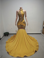 Robe de Bal Longue Sirène de Luxe Ocstrade Personnalisée Bling Col Haut Fleur 3D Applique Strass Doré Élégante 2026