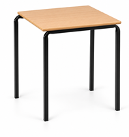 Bureau d'étude carré moderne pour étudiants, plateau en bois, pieds en métal noir, mobilier scolaire pour salle de classe, salle de formation, bibliothèque, salle à manger, réglable en hauteur