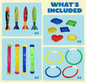 18 piezas de juguetes de piscina de buceo de niño con bolsa de almacenamiento incluye 4 anillos de piscina/Palos de buceo/4 bandidos/6 tesoros <span class=keywords><strong>juego</strong></span> de natación subacuática - Product Image 3