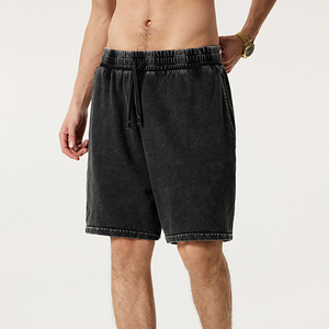 Shorts pour hommes en coton 100% 330 g/m², coupe ample, délavés, effet dégradé de couleur, style décontracté - Product Image 5