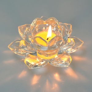 120mm Cheap Crystal <strong>Lotus</strong> <strong>Candle</strong> <strong>Holder</strong> , Glass Flower <strong>Candle</strong> Stand <strong>Candle</strong> Stick - Product Image 1