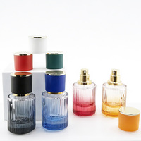 En stock, flacons de parfum en verre colorés à rayures verticales, portables, 30 ml, 50 ml, flacons de parfum en verre vides avec vaporisateur à pression