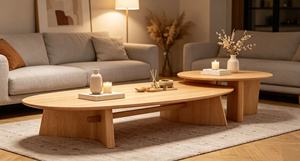 Modern Wooden Coffee <b>Table</b> Set Nesting Design Scandinavian Style Living Room Furniture Natural Finish Oval Shape - Product Image 6