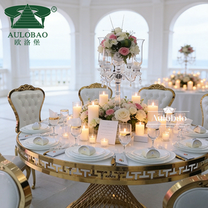 Muebles para Banquetes, Mesa Redonda de Boda con Base de Acero Inoxidable Dorado, de Lujo - Product Image 5