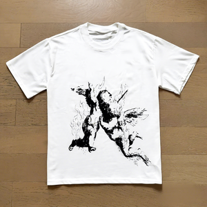 Camiseta de manga corta estilo americano con letras desgastadas y efecto lavado, de marca de moda, para jóvenes, estilo urbano, ideal para comercio transfronterizo. - Product Image 1