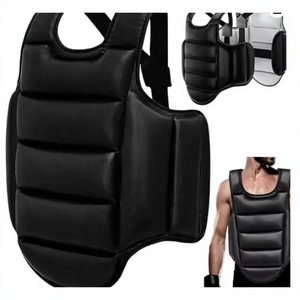 Protège-poitrine de boxe en PU noir pour hommes, équipement de protection réglable et respirant, gilet d'entraînement pour les arts martiaux - Product Image 1