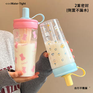 800ml Bouteille d'eau <span class=keywords><strong>en</strong></span> plastique à double compartiment pour les femmes Portable Tea Maker Cup Straw Motivator pour boire de <span class=keywords><strong>la</strong></span> poudre enduite - Product Image 5
