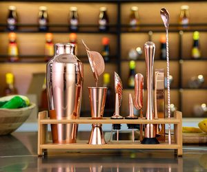 Kit de barman Martini 2026, ensemble plaqué cuivre avec support en bambou, <span class=keywords><strong>shaker</strong></span> à cocktail <span class=keywords><strong>parisien</strong></span> doré de 19 oz avec accessoires de bar - Product Image 6