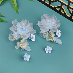 2026 Summer Original Design Ancient Style Handmade Silk <b>Flower</b> Blue Hanfu Hair Clip <b>Sweet</b> Makeup Styling Perforated <b>Flower</b> Hair - Product Image 2