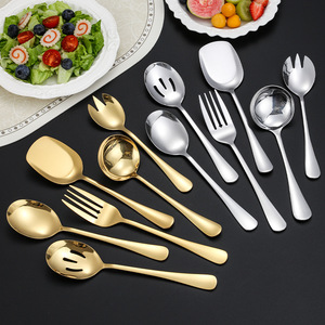 Stainless Steel Cutlery Set <b>Serving</b> <b>Spoons</b> Forks Salad <b>Spoons</b> Square Head Spatulas Soup Ladles Party Use Food Safe - Product Image 3