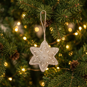 White Color Silver Zari Embroidery Beaded Work Hanging Christmas Tree <b>Decoration</b> <b>Star</b> Shape Standard Size Stonecraft - Product Image 1