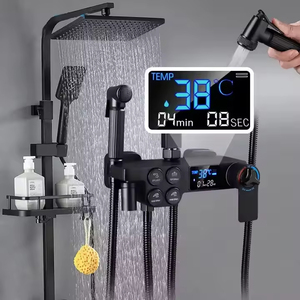Venta al por mayor conjunto completo negro montado en la pared baño <span class=keywords><strong>ducha</strong></span> grifos conjunto baño temperatura pantalla Digital <span class=keywords><strong>ducha</strong></span> grifo Piano 4 teclas - Product Image 1