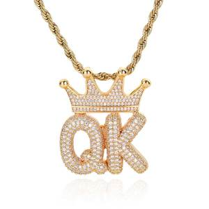 Nouveauté 2026 : Colliers pendentifs lettres courtes style couronne avec chaîne tennis en or et argent, personnalisables avec nom, bijoux hip-hop, cadeaux tendance - Product Image 1