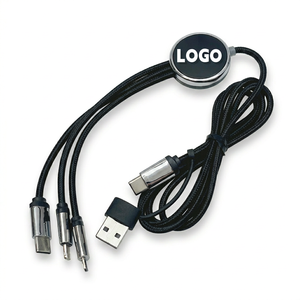 Кабель для быстрой зарядки Type-C <span class=keywords><strong>3</strong></span>-в-<span class=keywords><strong>2</strong></span> с LED-логотипом, 1.<span class=keywords><strong>2</strong></span> м, нейлоновая оплетка, чистый медный проводник, индивидуальный промо-подарок для телефона - Product Image 1