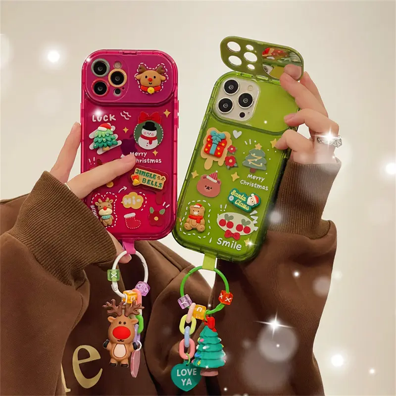 Bonito árvore de natal pingente maquiagem espelho flip case capa capas de telefone para iphone x xr xs 11 12 13 14 15 pro max plus