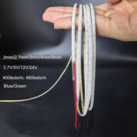 Bande LED COB flexible ultra-étroite de 2 mm à 5 mm de largeur, colorée, 400 LED/m, 480 LED/m, sans points, pour éclairage intérieur, DC3.7V/5V/12V/24V