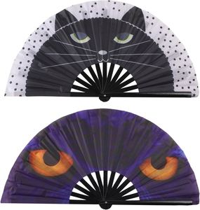 Abanico Plegable Grande con Diseño de Gato Negro con Puntos, para Fiestas, Festivales, Baile y Decoración - Product Image 3