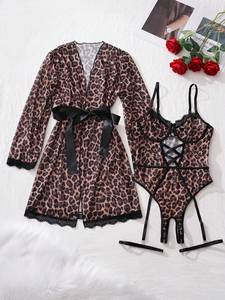 Sexy Mesh Lingerie Set With Leopard Print See-Through Nightgown and <b>Half</b> <b>Slips</b> Women's Sexy Lingerie Series - Product Image 6