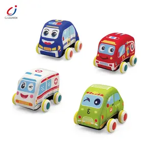 Educational baby mini washable cloth cartoon friction vehicle toy soft pull back cars