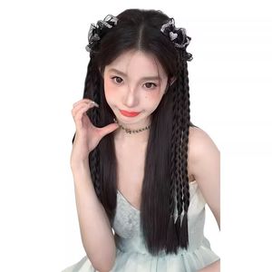 Diamond Bow <b>Braided</b> Pigtail Clip On Simulated Double Ponytail High Temperature Wire Wig <b>Accessory</b> For Miss - Product Image 1