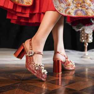 7222A-226 Zapatos de Tacón Alto con Lentejuelas para Boda, Punta Cuadrada, Tacón de Bloque, Correa al Tobillo, Adornados con Cuentas, Estilo Mary Jane, Tacón de 5cm-8cm, Ligeros - Product Image 1