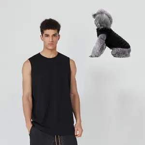 Phù hợp với con chó và chủ sở hữu Tank Top người đàn ông của Tank Tops Pet Dog Cat vest Tank undershirts không tay áo sơ mi 100% cotton