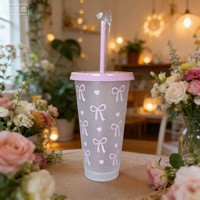 Mignon Gobelet d'été personnalisé de 710 ml grande capacité pour jus, portable, sans BPA, réutilisable, en plastique, avec paille