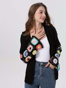 <span class=keywords><strong>Pull</strong></span> cardigan à fleurs à <span class=keywords><strong>manches</strong></span> <span class=keywords><strong>évasées</strong></span> pour dames Style décontracté tricot motif jacquard tricots - Product Image 2