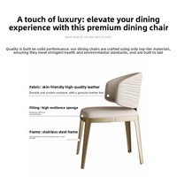 Chaise de salle à manger sans accoudoirs en cuir de luxe léger, mobilier de maison haut de gamme, design italien minimaliste en acier inoxydable