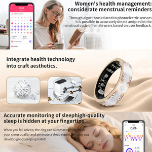 Bague connectée tendance en acier inoxydable, étanche 5 ATM, avec suivi de la fréquence cardiaque, de l'oxygène sanguin, du sommeil et du <span class=keywords><strong>cycle</strong></span> <span class=keywords><strong>menstruel</strong></span>, pour le sport et le fitness, avec étui - Product Image 3