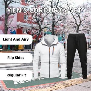 Costume deux pièces pour homme, pantalon et veste en velours côtelé réversible uni, manches longues, décontracté, printemps et automne - Product Image 2