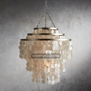 Lustres modernes de luxe Capiz Shell Grandes lampes suspendues pour salon, salle <span class=keywords><strong>à</strong></span> manger, chambre <span class=keywords><strong>à</strong></span> coucher Design simple avec culot d'ampoule E12 - Product Image 1