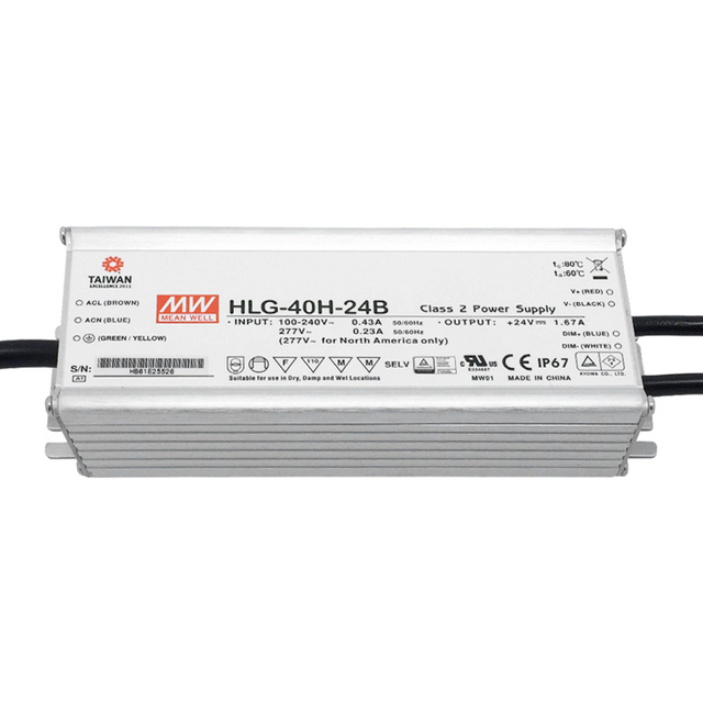 Mean Well HLG-40H-24 40W 24V Waterproof AC-DC Single Output Dimmable 0-10V LED Driver for Flood Light