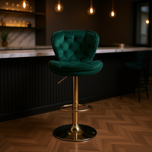 Ensemble de 2 tabourets de bar verts repose-pieds chromés hauteur pivotante réglable levage mécanique velours Simple velours + tabouret de bar jambe dorée - Product Image 2