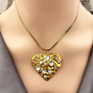 Kalung Liontin Zirkon Bentuk Hati Bintang Salib Berlapis Emas Baru dari Baja Tahan Karat - Product Image 2