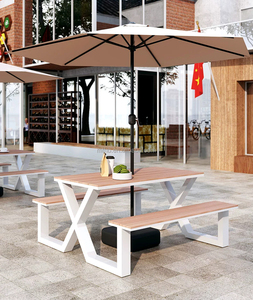 Ensemble <span class=keywords><strong>table</strong></span> et chaises avec parasol, <span class=keywords><strong>table</strong></span> <span class=keywords><strong>de</strong></span> jardin en bois <span class=keywords><strong>de</strong></span> haute qualité pour pique-nique et terrasse. - Product Image 2