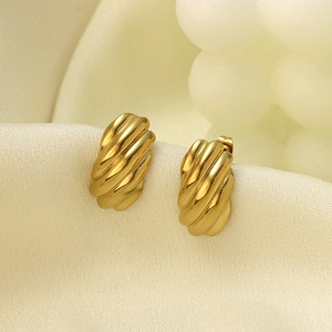Geometric Huggie Earrings 316 Titanium Steel Gold For Women Gift Fashion Jewelry - Product Image 1