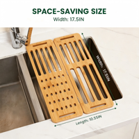 Égouttoir à vaisselle mural pliable en bambou, capacité 55 lb, gain de place, pour cuisine, à poser au-dessus de l'évier, avec plateaux de séchage et organisateur