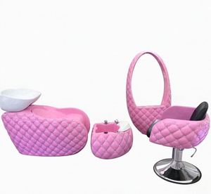 Ensemble de salon de coiffure : Lit de lavage à strass, fauteuil de barbier et poste de coiffage avec miroir — Idéal pour salons de beauté, coiffure et barbiers - Product Image 4