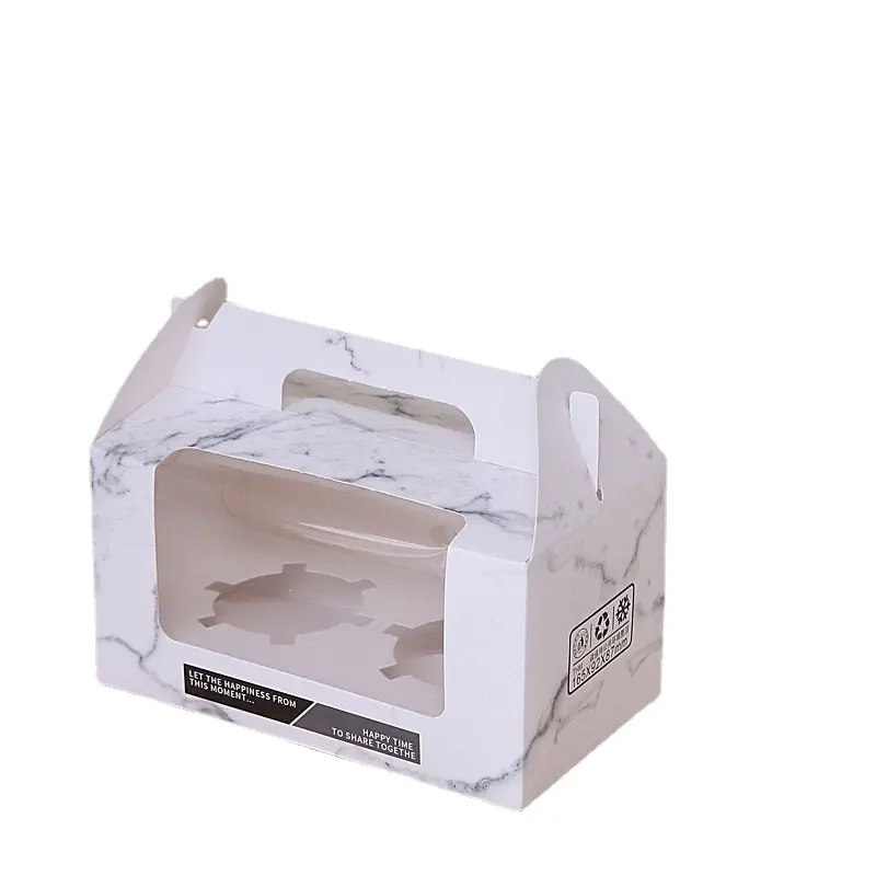 Caja de ramo de magdalenas cuadrada con ventana transparente, 2 uds., caja de papel con patrón de mármol de alta calidad para magdalenas