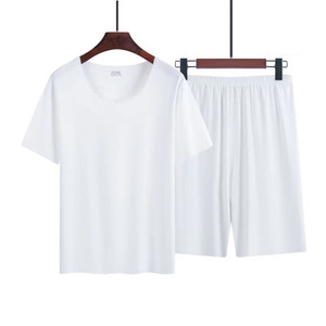 Pigiama in Seta Ghiaccio da <span class=keywords><strong>Uomo</strong></span> all'Ingrosso, Completo Estivo in Modal Senza Cuciture con Collo Tondo, Maniche Corte e Pantaloncini - Product Image 4