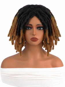 Perruque courte afro bob pour <span class=keywords><strong>homme</strong></span> noir, tresses synthétiques naturelles avec dentelle brune foncée, style ombré brun clair - Product Image 6