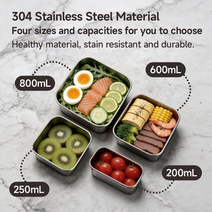 Lonchera Hermética Lekfre de Acero Inoxidable 304 con Tapas de Silicona - Recipientes para Preparación de Comidas Aptos para Microondas - Product Image 3