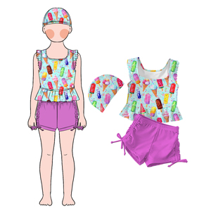 Little Glow Kid Vente en gros <span class=keywords><strong>de</strong></span> maillots <span class=keywords><strong>de</strong></span> <span class=keywords><strong>bain</strong></span> écologiques personnalisés pour filles, <span class=keywords><strong>2</strong></span> <span class=keywords><strong>pièces</strong></span>, à volants, sans manches, avec bonnet <span class=keywords><strong>de</strong></span> <span class=keywords><strong>bain</strong></span> pour enfants - Product Image 3
