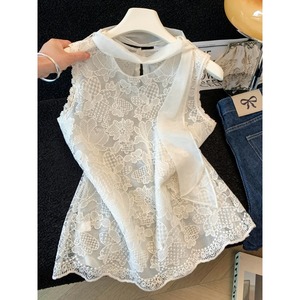 Nouvelle Collection 2026 – Débardeur en Dentelle Florale Transparente Chic à la Française avec Ruban en Mousseline pour Superposition – Vente en Gros - Product Image 1