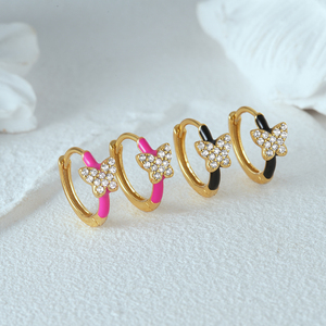 CANNER Nuevos Pendientes de Aro de Plata de Ley S925 con Incrustaciones de Circonio en Forma de Mariposa, Pendientes de Mariposa Esmaltados Chapados en Oro de 18k, Regalo para Niñas - Product Image 3