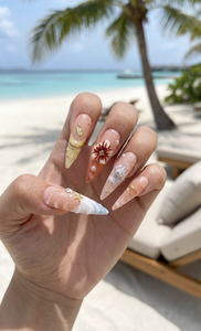 Ongles Press-on Faits Main 10 Pièces Personnalisables Longs Stiletto Blanc Laiteux Océan Aurore Ondulations Coquillages 3D Perles Luxe Gel - Product Image 4
