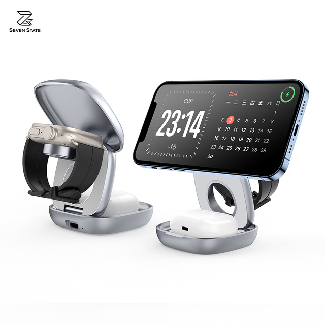 Portable Foldable 3 in 1 Wireless Magnetic Phone Charger Stand 15W Wireless Charger Fast Charging for iphone